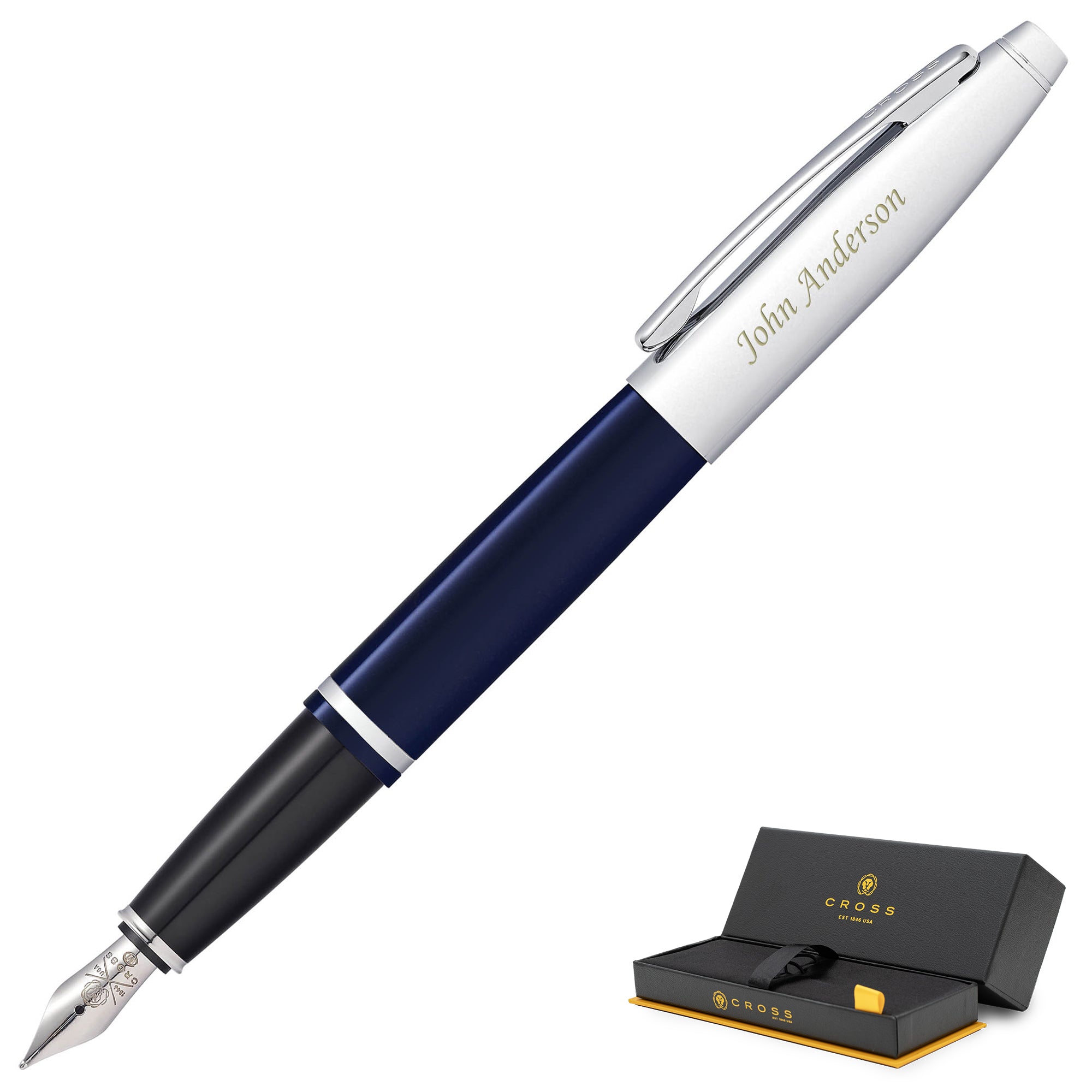 The Cross Calais Fountain Pen - Blue comes with a box, making it a perfect gift option. Optionally, you can have it custom engraved for that personal touch. Get this stunning pen from Days